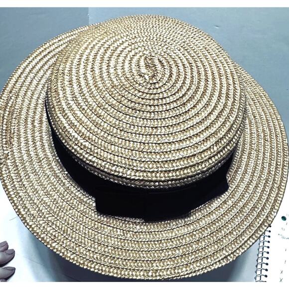 Fleur de Paris Straw Boater Fedora Hat Black Ribbon Band French Gatsby Madeline main image 8